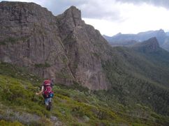 crossing around Mt Gould, rocky face of the Minotaur behind